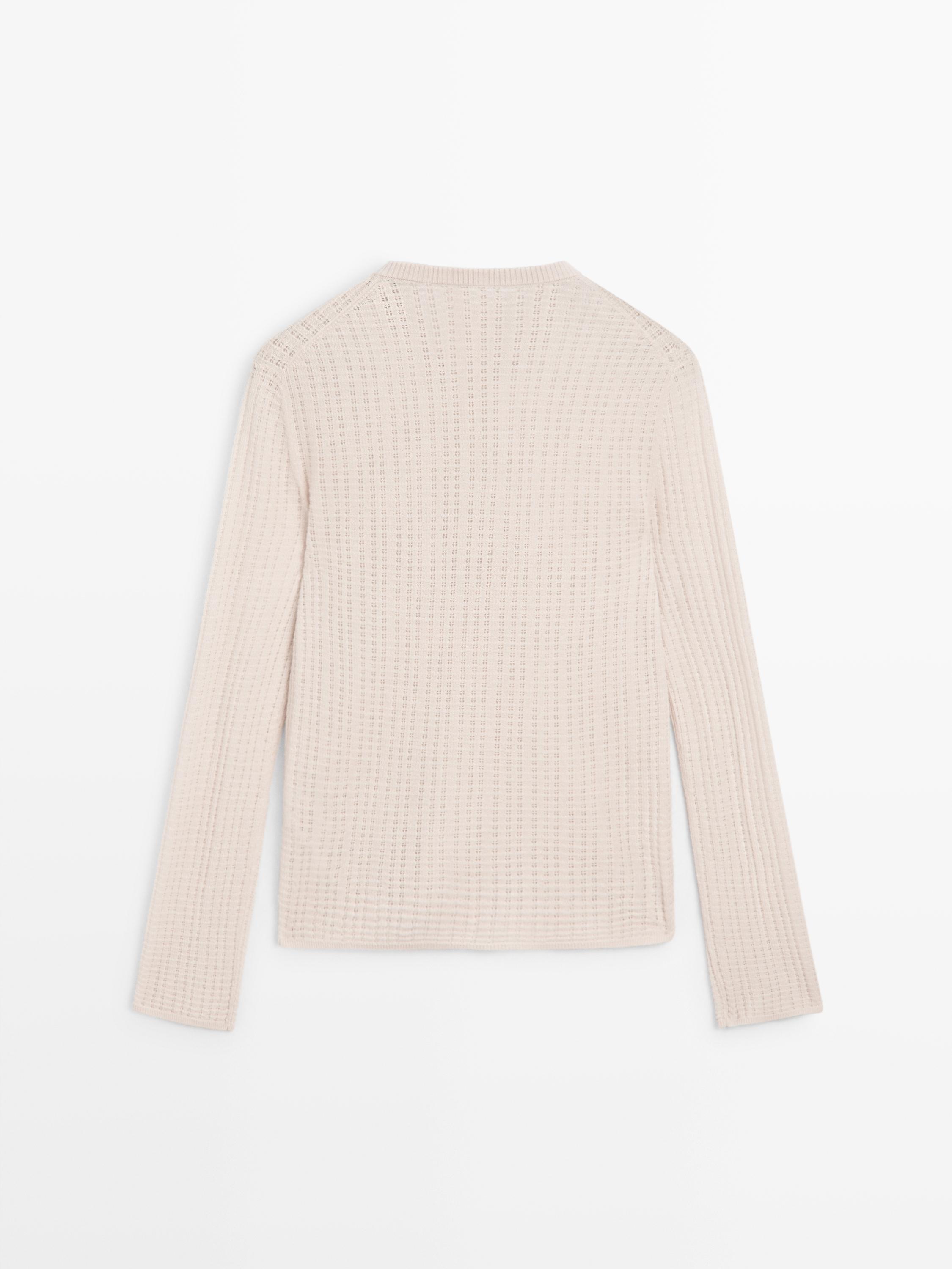 Cutwork wool blend henley sweater